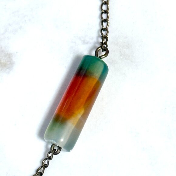 2/$20, Multicolor Dyed Agate Necklace, Gemstone Bar Pendant & Bronze Chain - Picture 5 of 11
